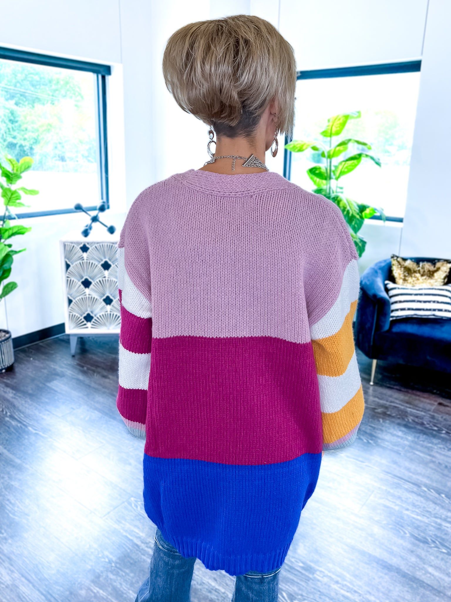 Lavender Colorblock Oversized Cardigan sold by ZZs product image thumbnail 4