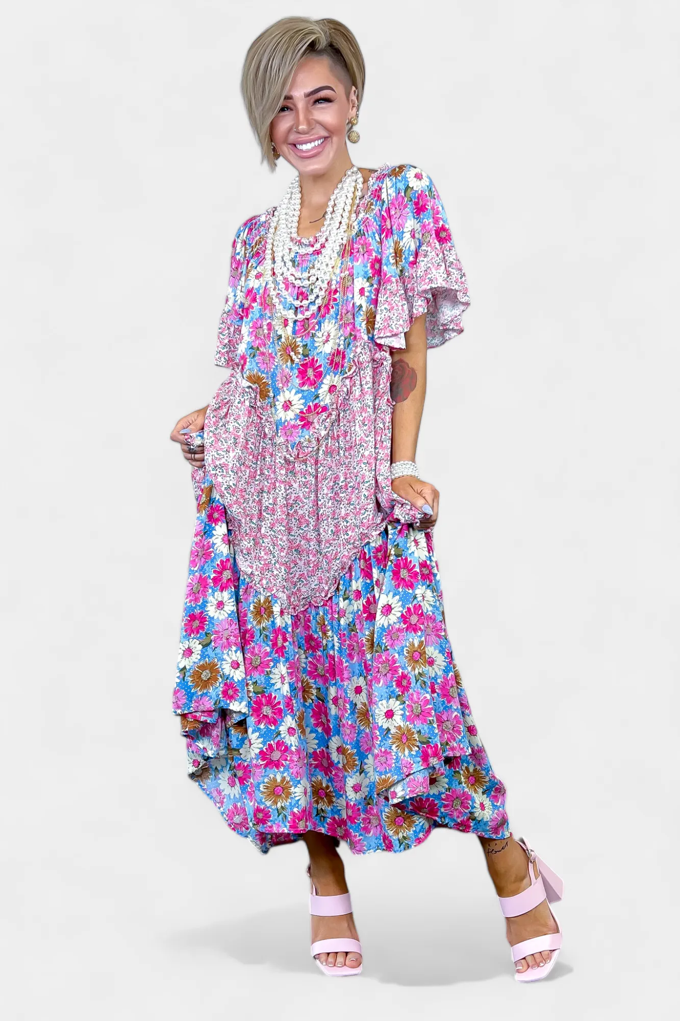 Pink Floral Print Maxi Dress sold by ZZs product image thumbnail 4