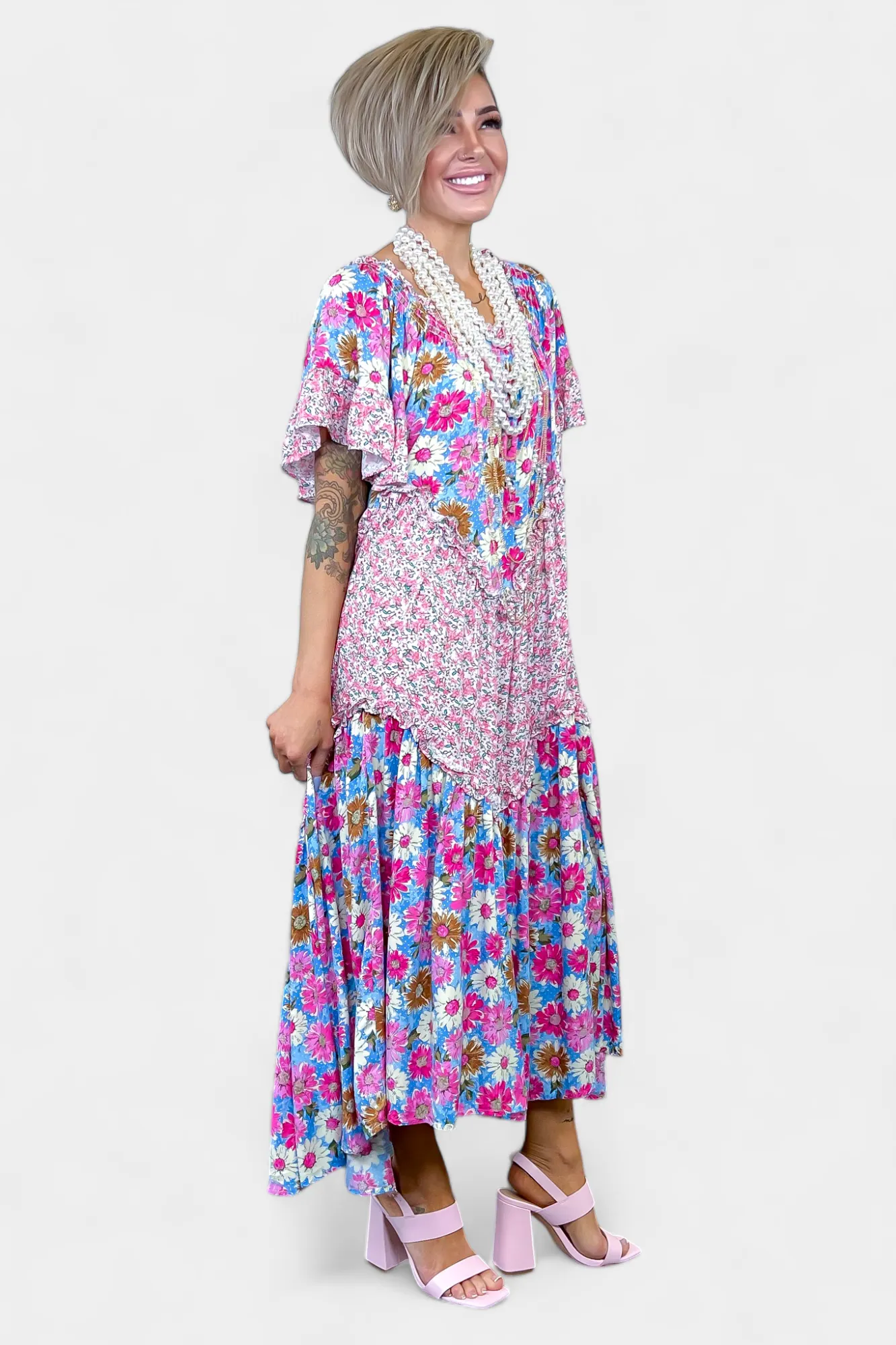 Pink Floral Print Maxi Dress sold by ZZs product image thumbnail 3