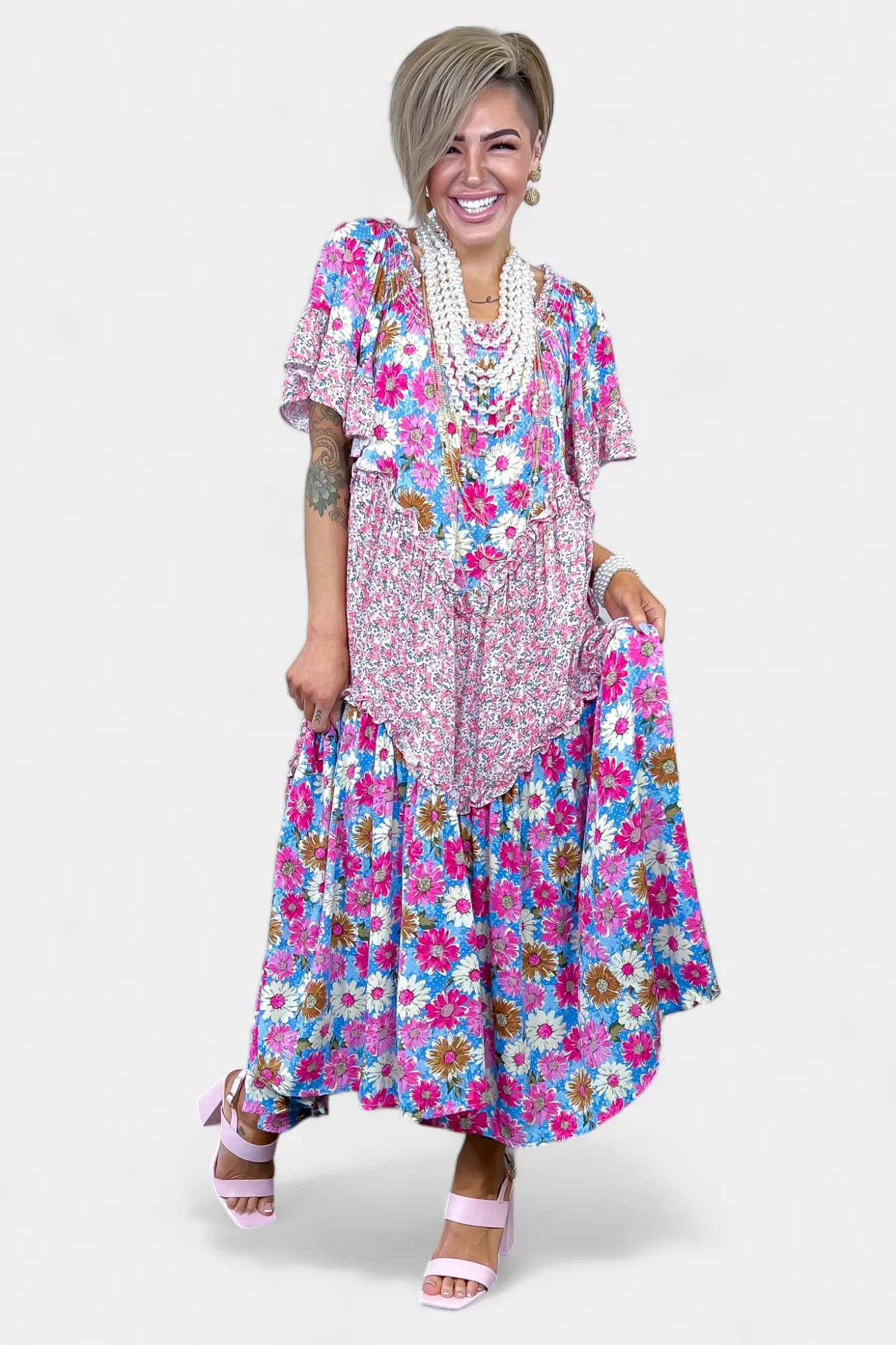 Pink Floral Print Maxi Dress sold by ZZs