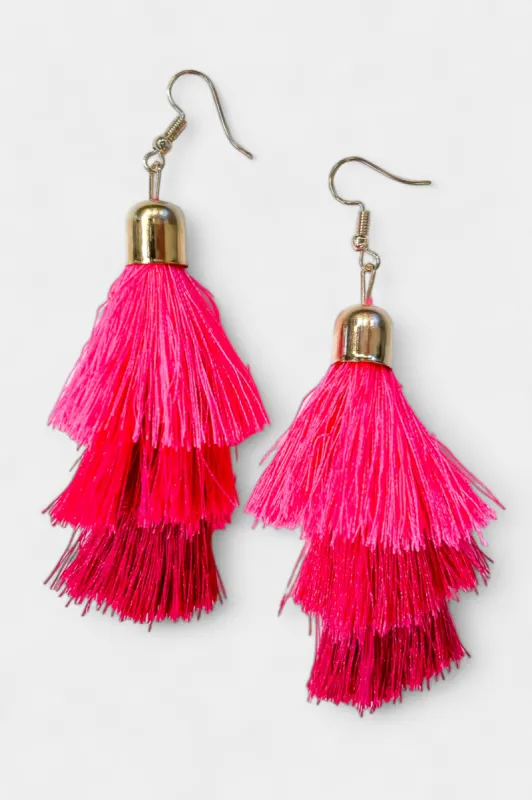 Fuchsia Tassel Dangle Earrings sold by ZZs