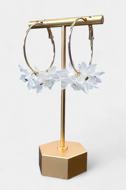 White Flower Hoop Earrings sold by ZZs