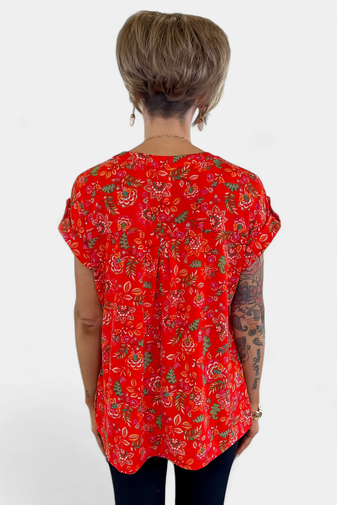 Red Floral Lizzy Short Sleeve Top sold by ZZs product image thumbnail 5