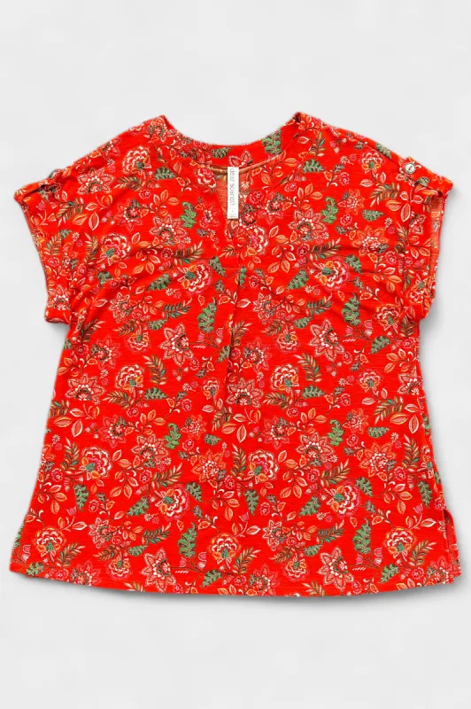 Red Floral Lizzy Short Sleeve Top sold by ZZs