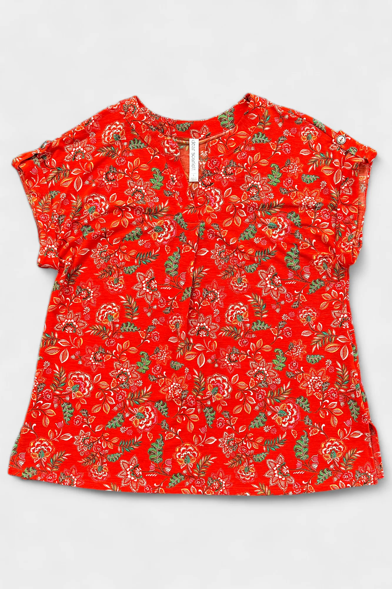 Red Floral Lizzy Short Sleeve Top sold by ZZs