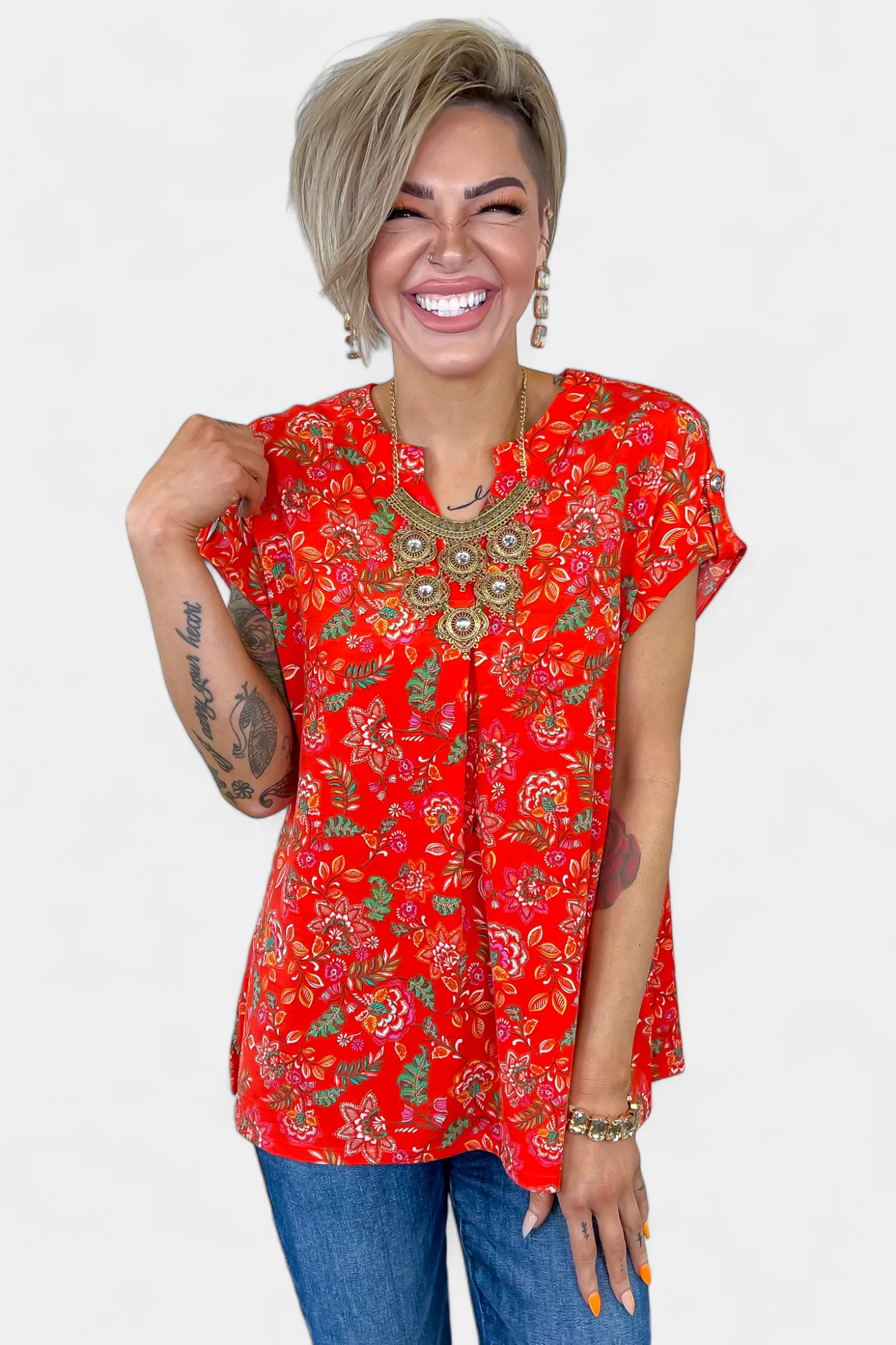 Red Floral Lizzy Short Sleeve Top sold by ZZs product image thumbnail 2