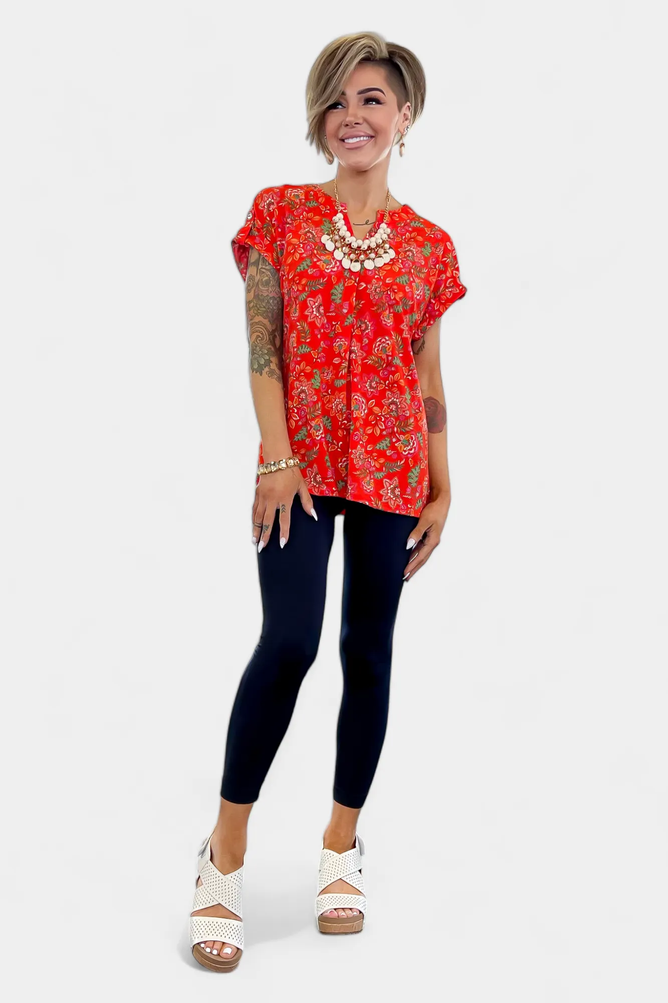 Red Floral Lizzy Short Sleeve Top sold by ZZs product image thumbnail 3