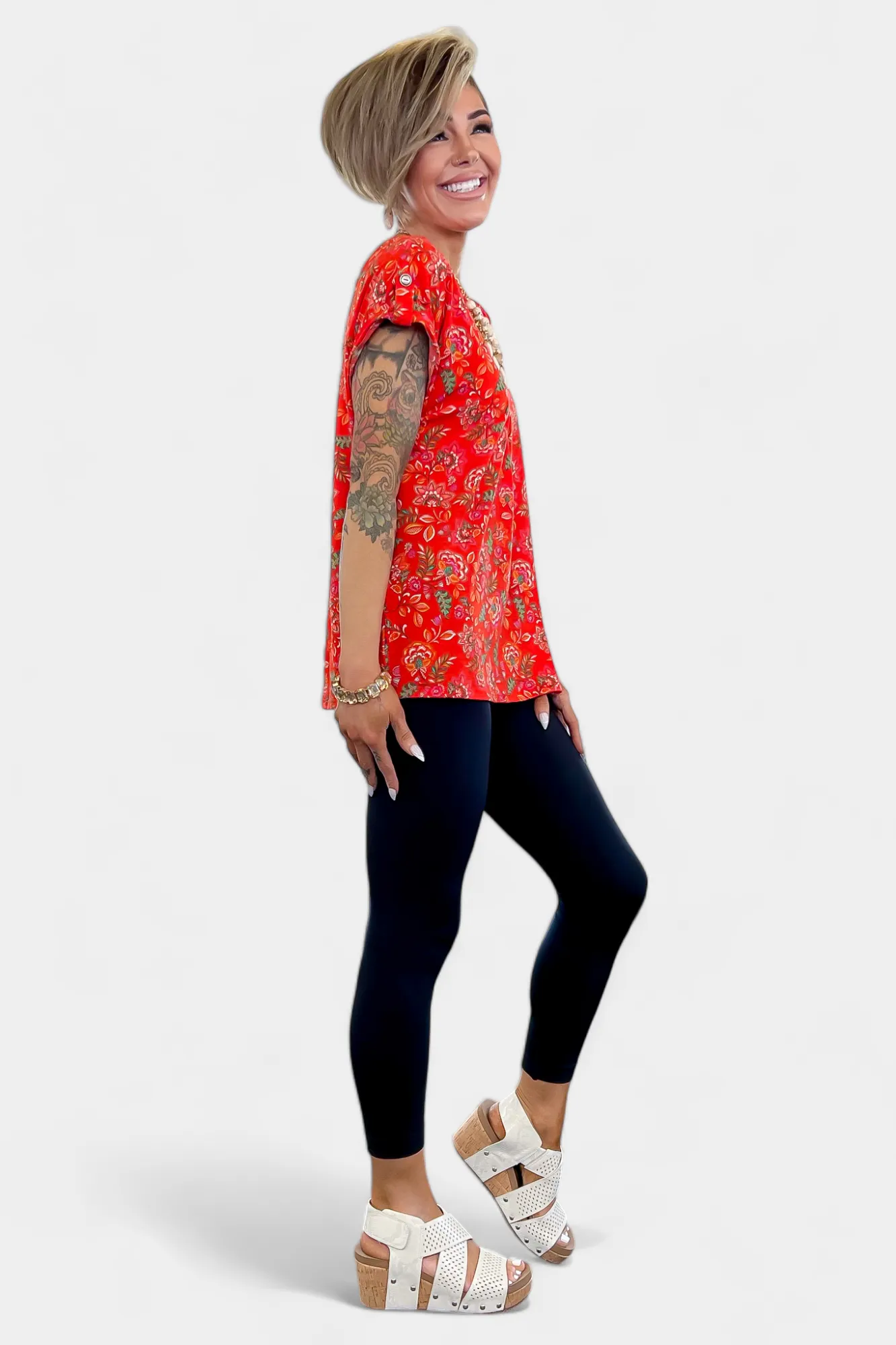 Red Floral Lizzy Short Sleeve Top sold by ZZs product image thumbnail 4