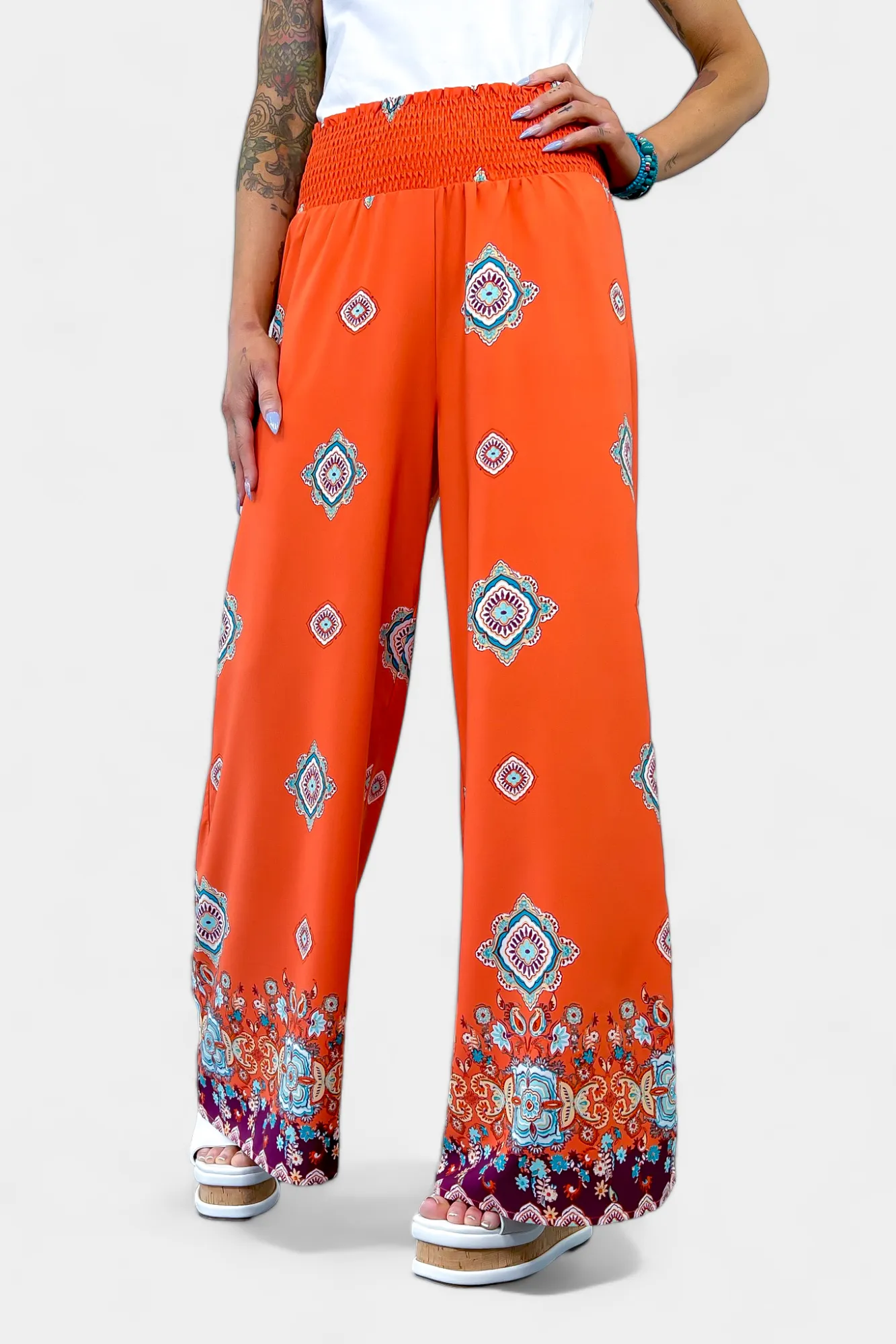 Orange Wide Leg Woven Pants sold by ZZs