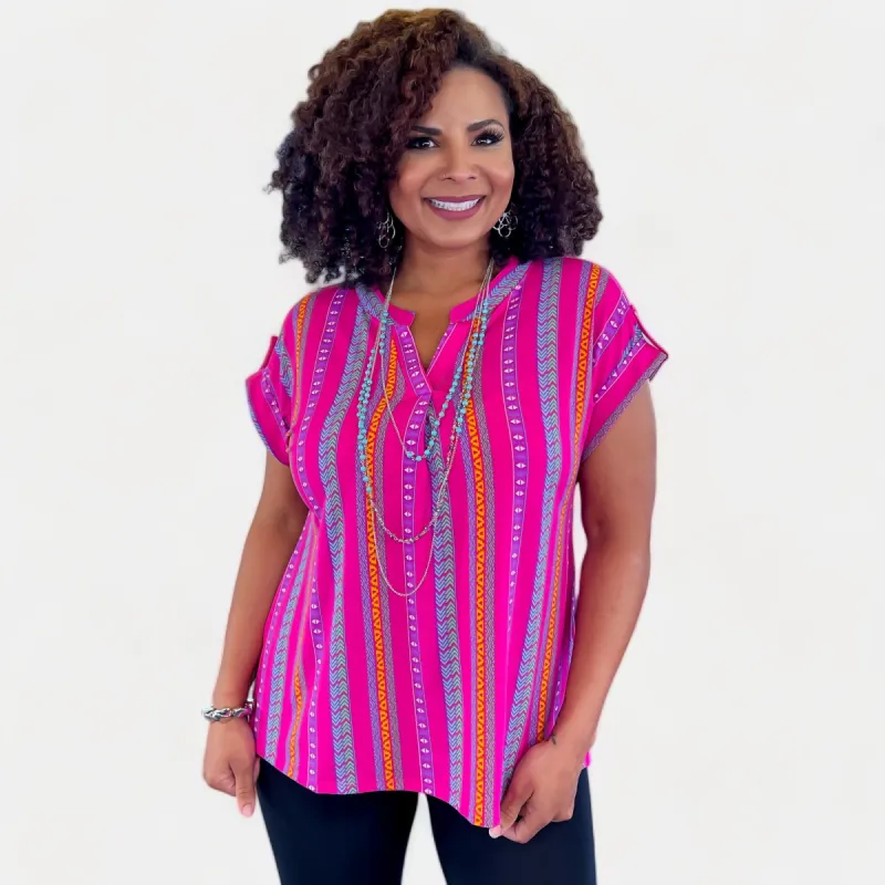 Hot Pink Stripe Lizzy Short Sleeve Top [NO RETURNS] sold by ZZs