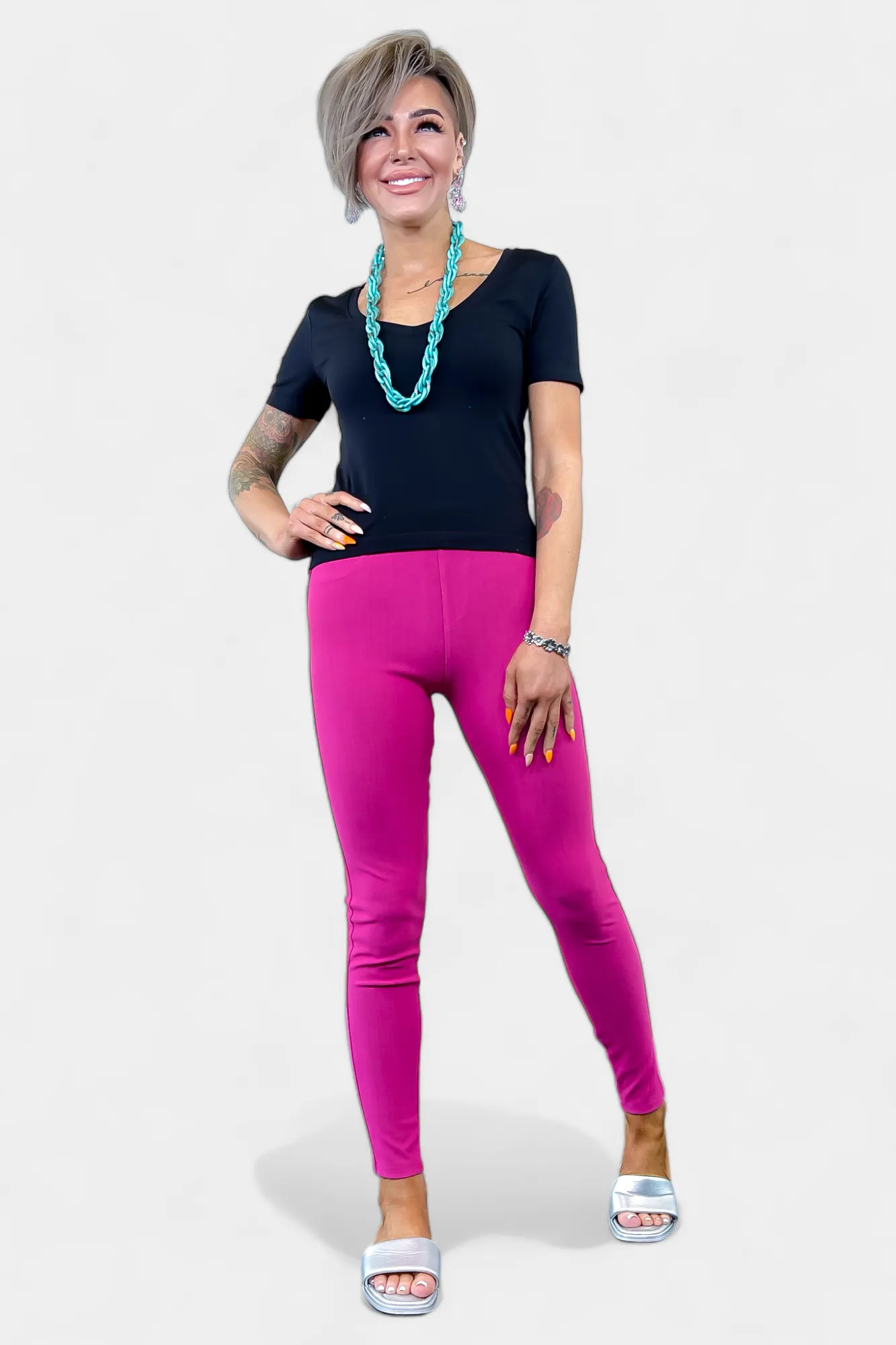 Fuchsia Denim Leggings sold by ZZs product image thumbnail 3