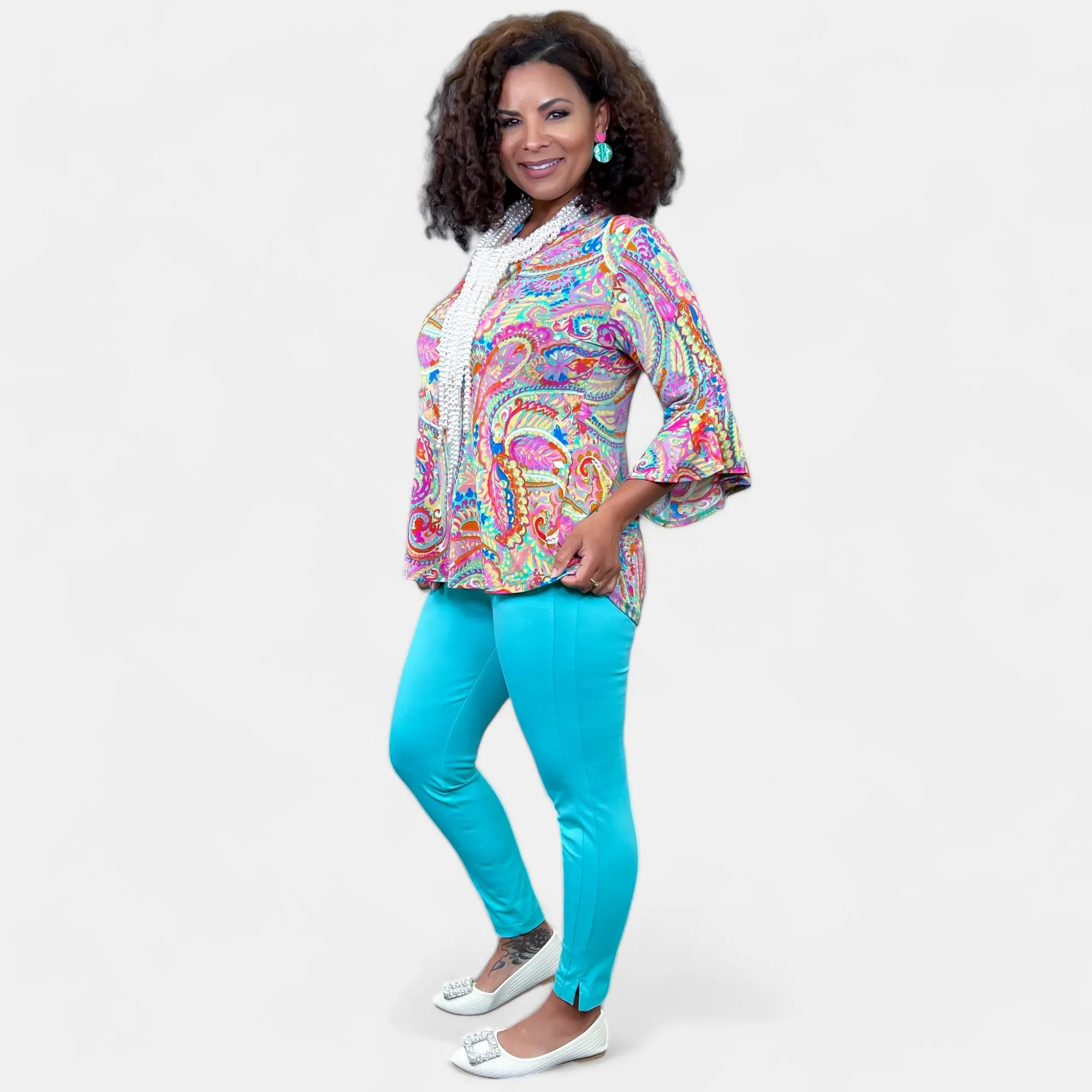 Mint Paisley Faith Bell Sleeve Top sold by ZZs