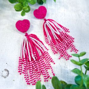 Pink Heart Seed Bead Earrings sold by ZZs