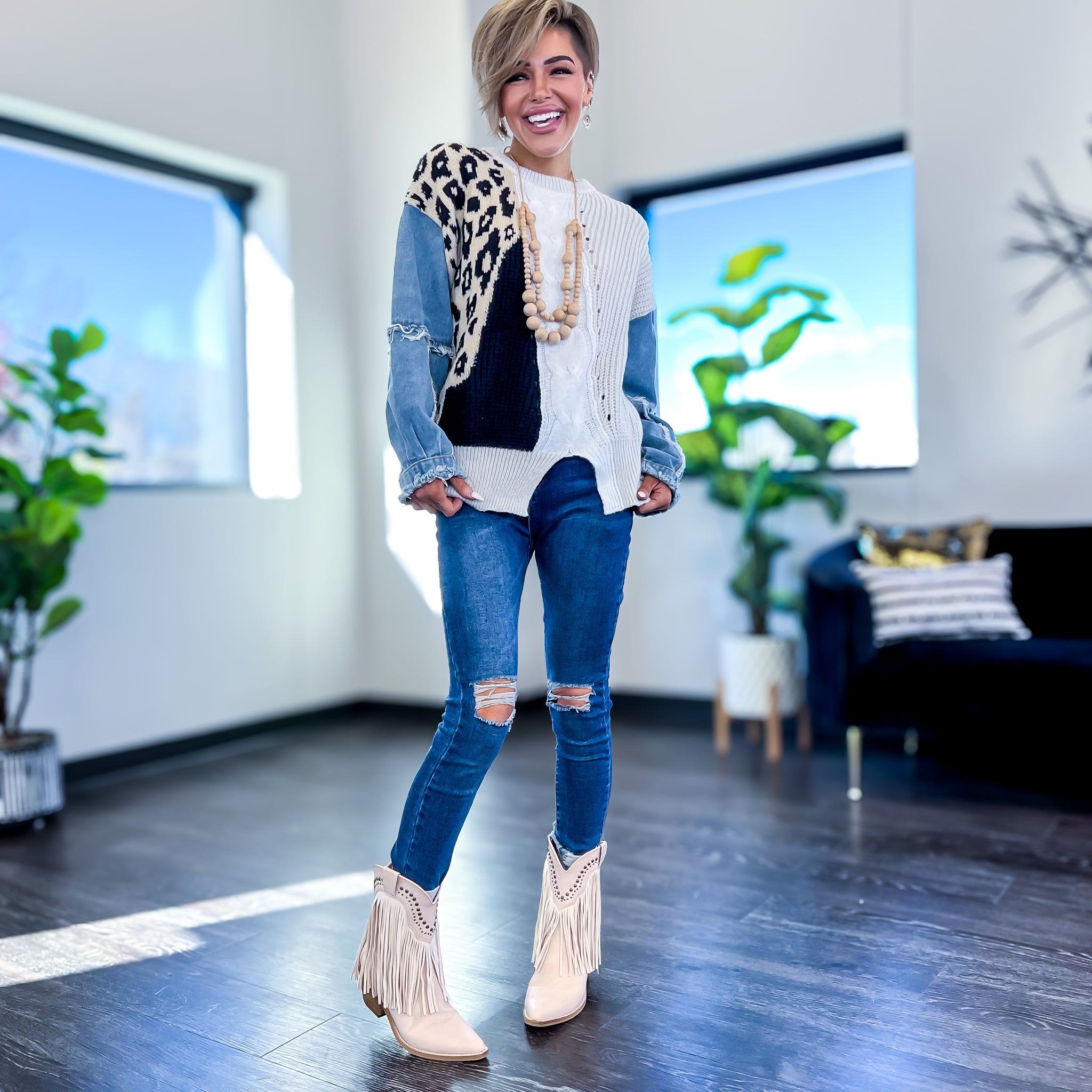 Denim Colorblock Oversized Sweater sold by ZZs product image thumbnail 2