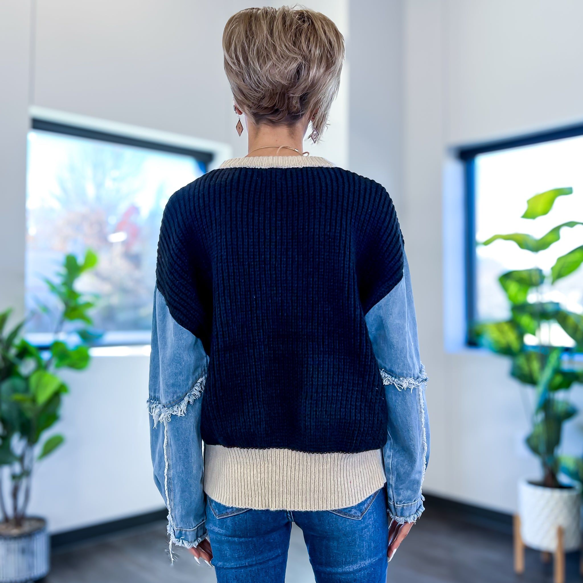 Denim Colorblock Oversized Sweater sold by ZZs product image thumbnail 5