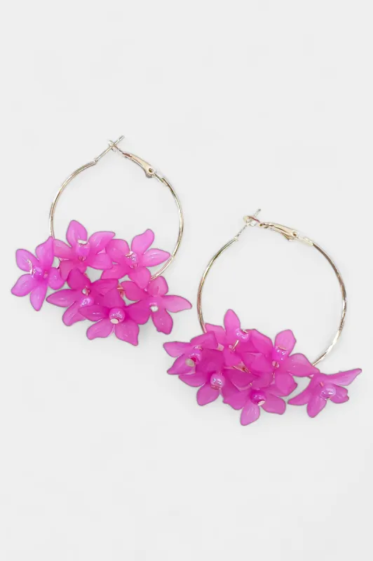 Fuchsia Flower Hoop Earrings sold by ZZs