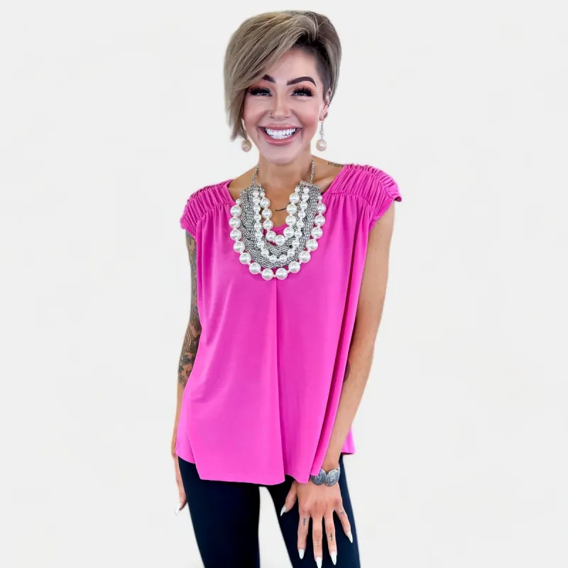 Magenta V Neck Tie Back Top sold by ZZs