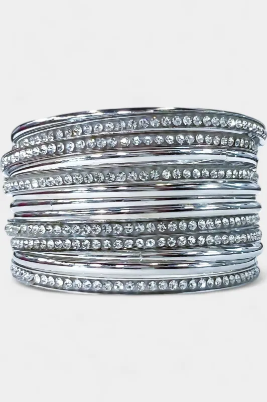 Silver Rhinestone Metal Bangle Bracelets sold by ZZs