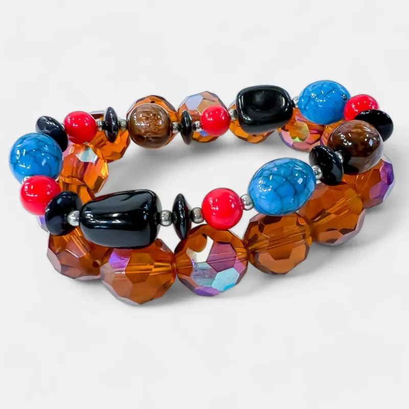 Brown Multi Semi Precious Stretch Bracelet sold by ZZs