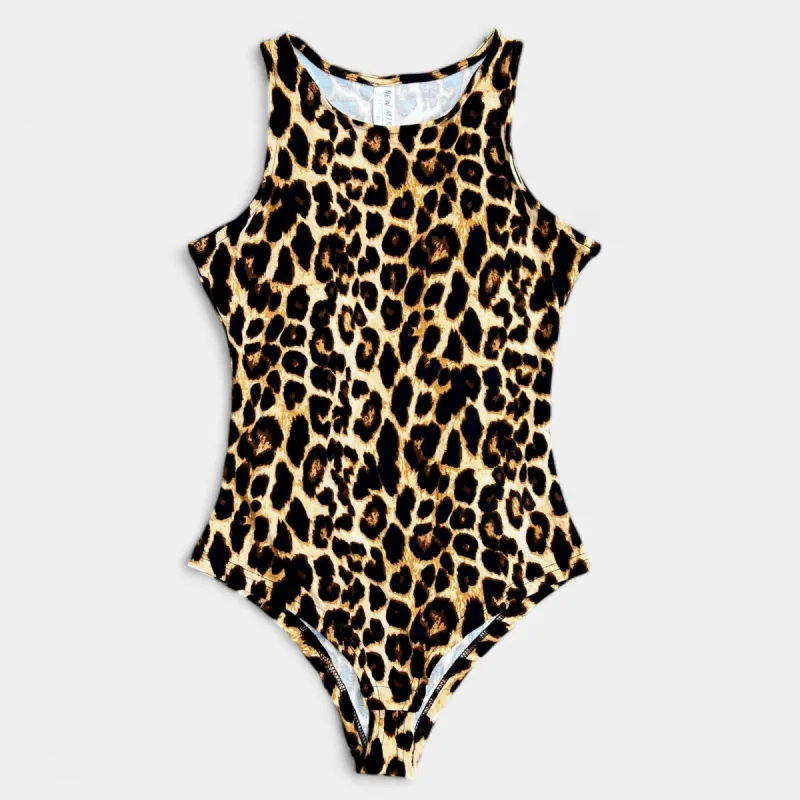 Brown Animal Print Sleeveless Bodysuit sold by ZZs