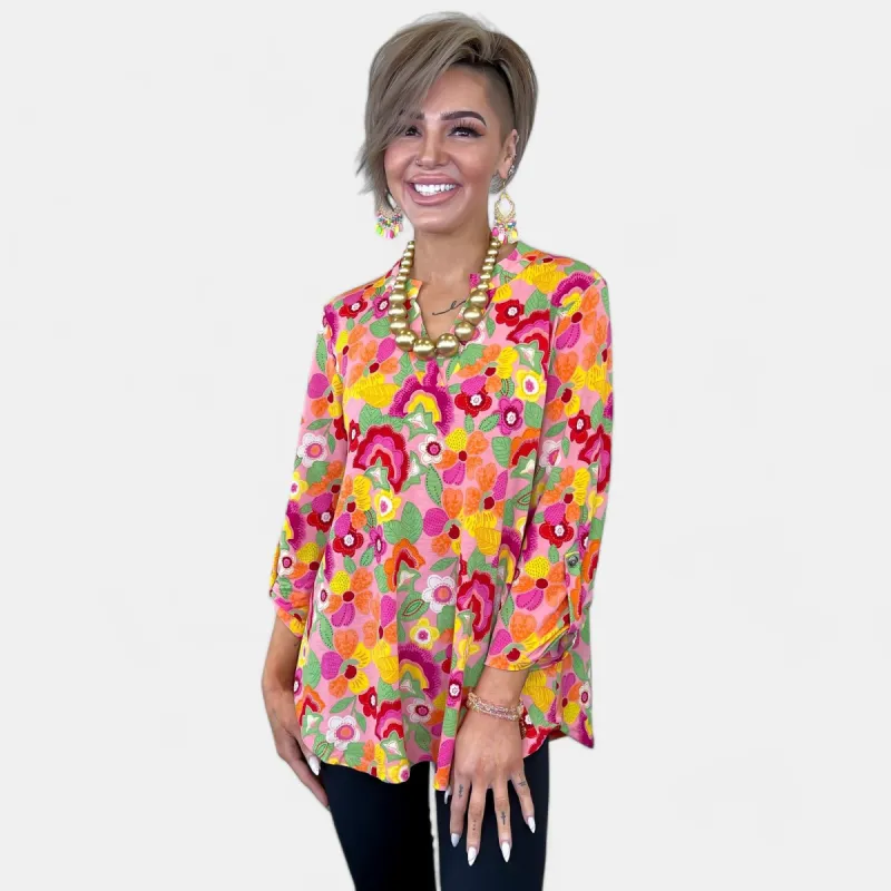 Mauve Multi Retro Abstract Floral Lizzy Top sold by ZZs