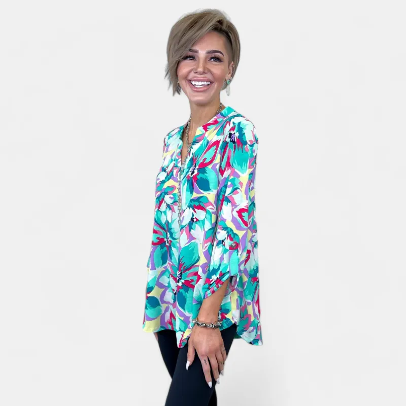 Yellow Multi Abstract Floral Lizzy Top sold by ZZs
