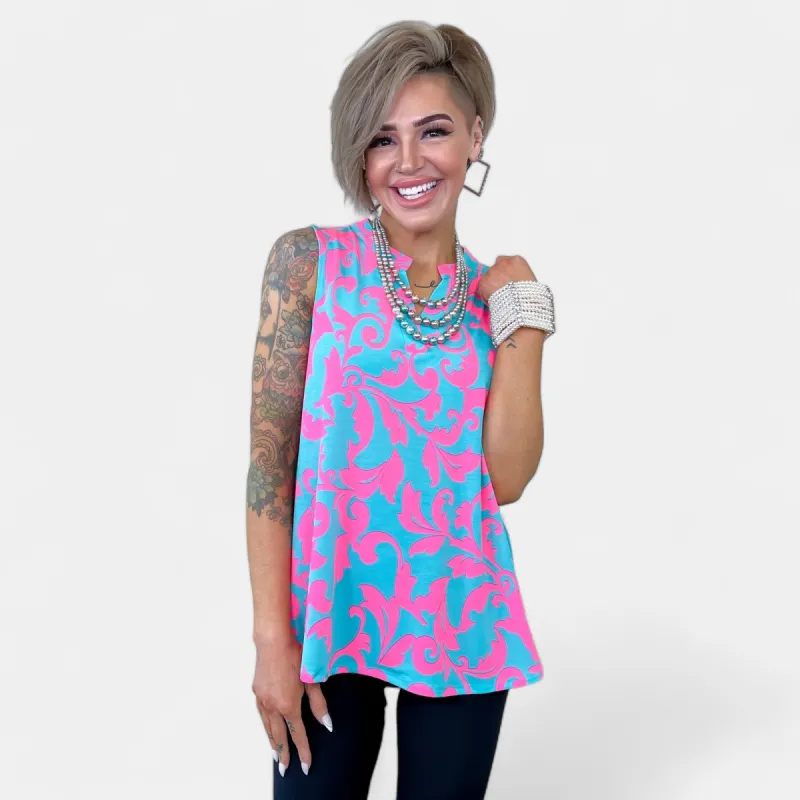 Aqua Damask Lizzy Tank Top sold by ZZs