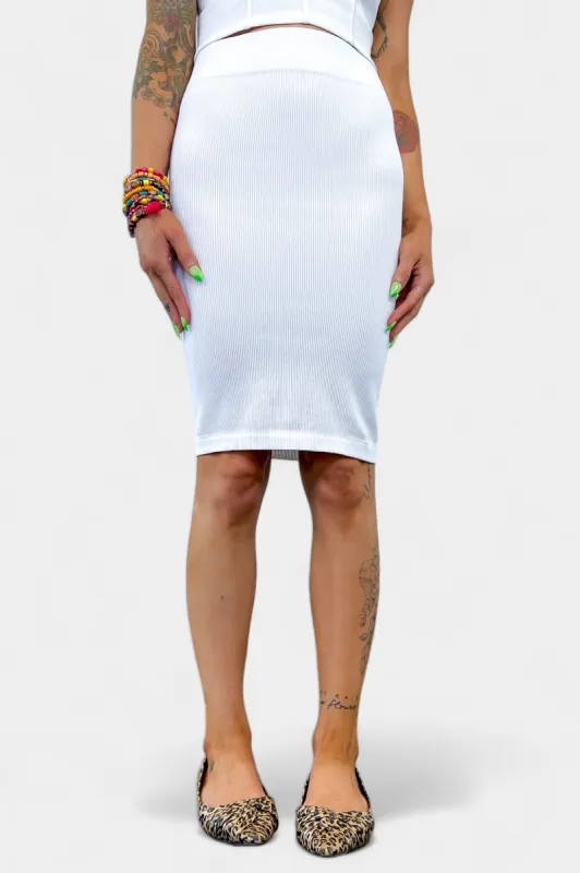 White Ribbed Midi Skirt sold by ZZs