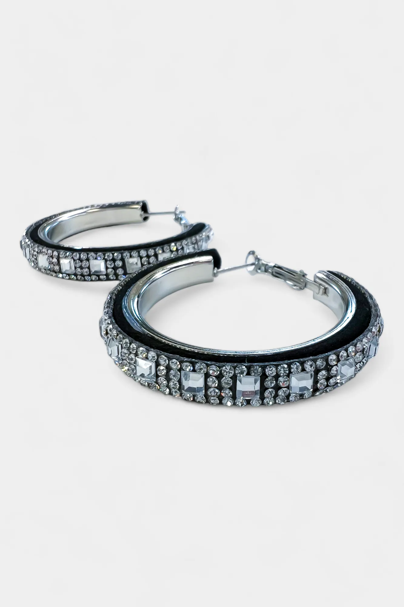 Silver & Black Rhinestone Hoop Earrings sold by ZZs product image thumbnail 3