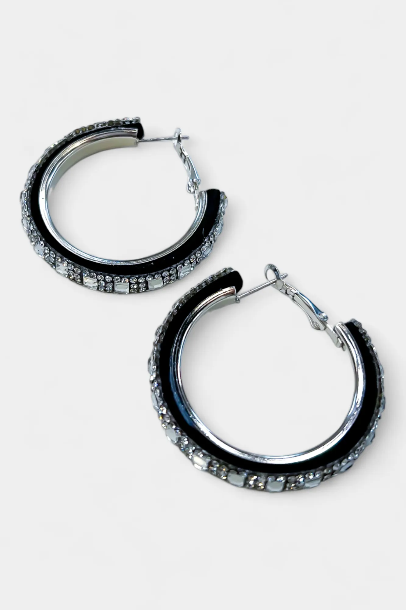 Silver & Black Rhinestone Hoop Earrings sold by ZZs product image thumbnail 2