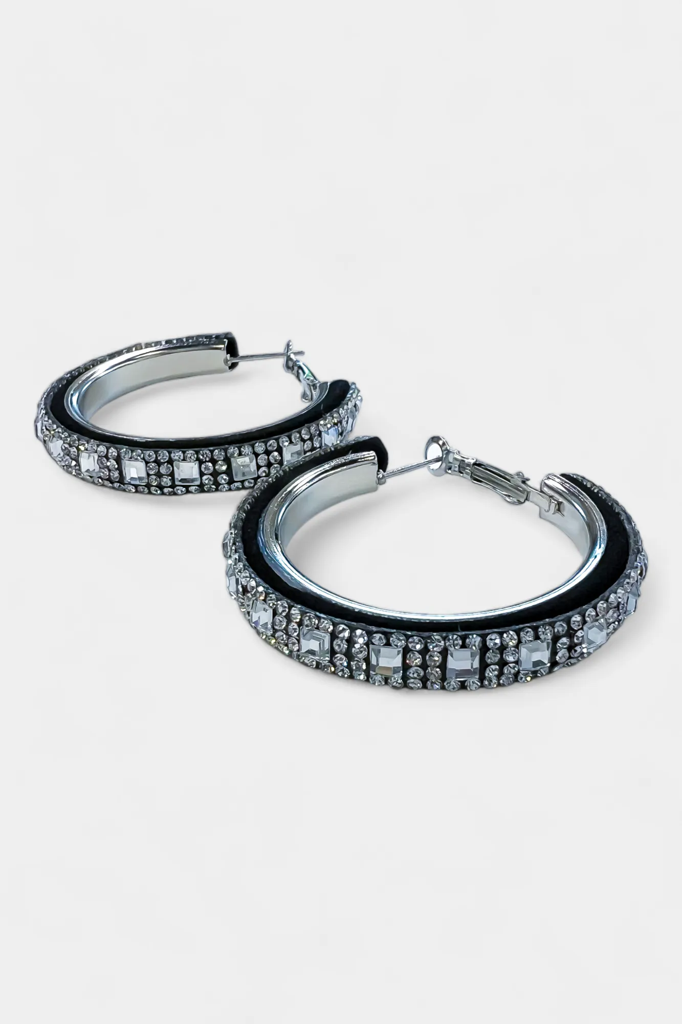 Silver & Black Rhinestone Hoop Earrings sold by ZZs
