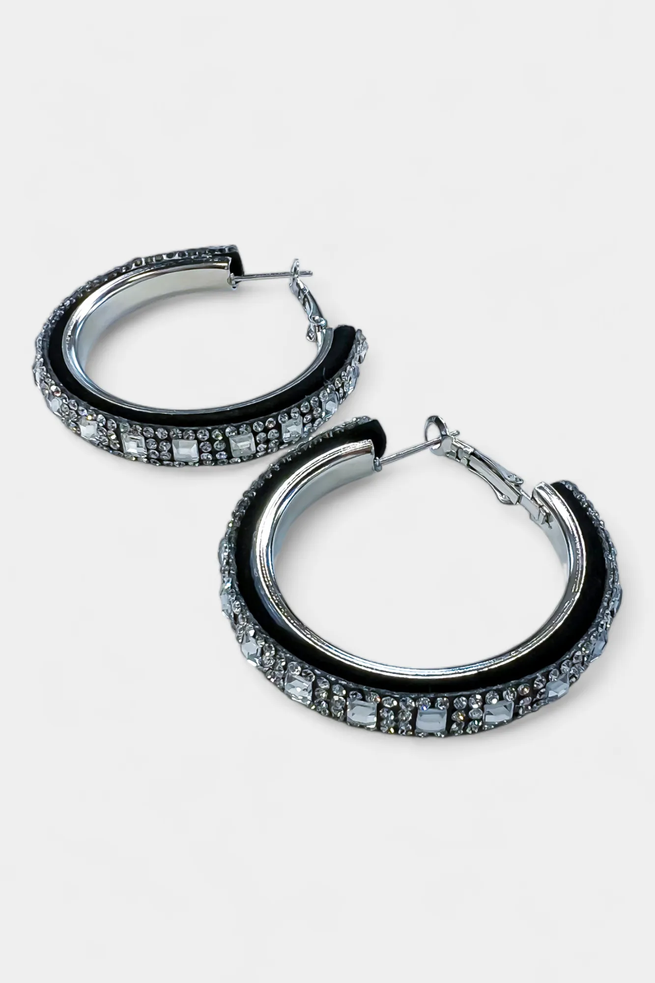 Silver & Black Rhinestone Hoop Earrings sold by ZZs product image thumbnail 4