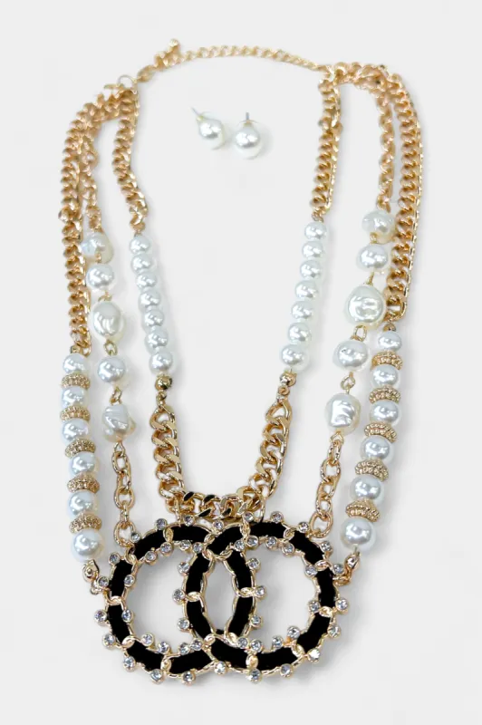 Gold Rhinestone Pearl Necklace Set sold by ZZs