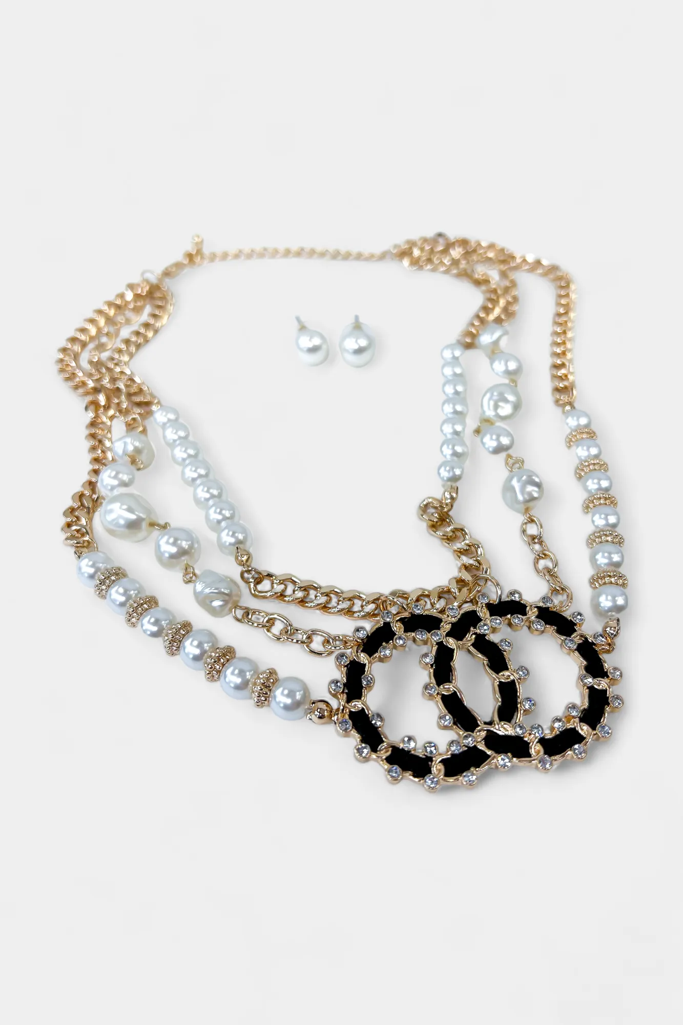 Gold Rhinestone Pearl Necklace Set sold by ZZs product image thumbnail 3