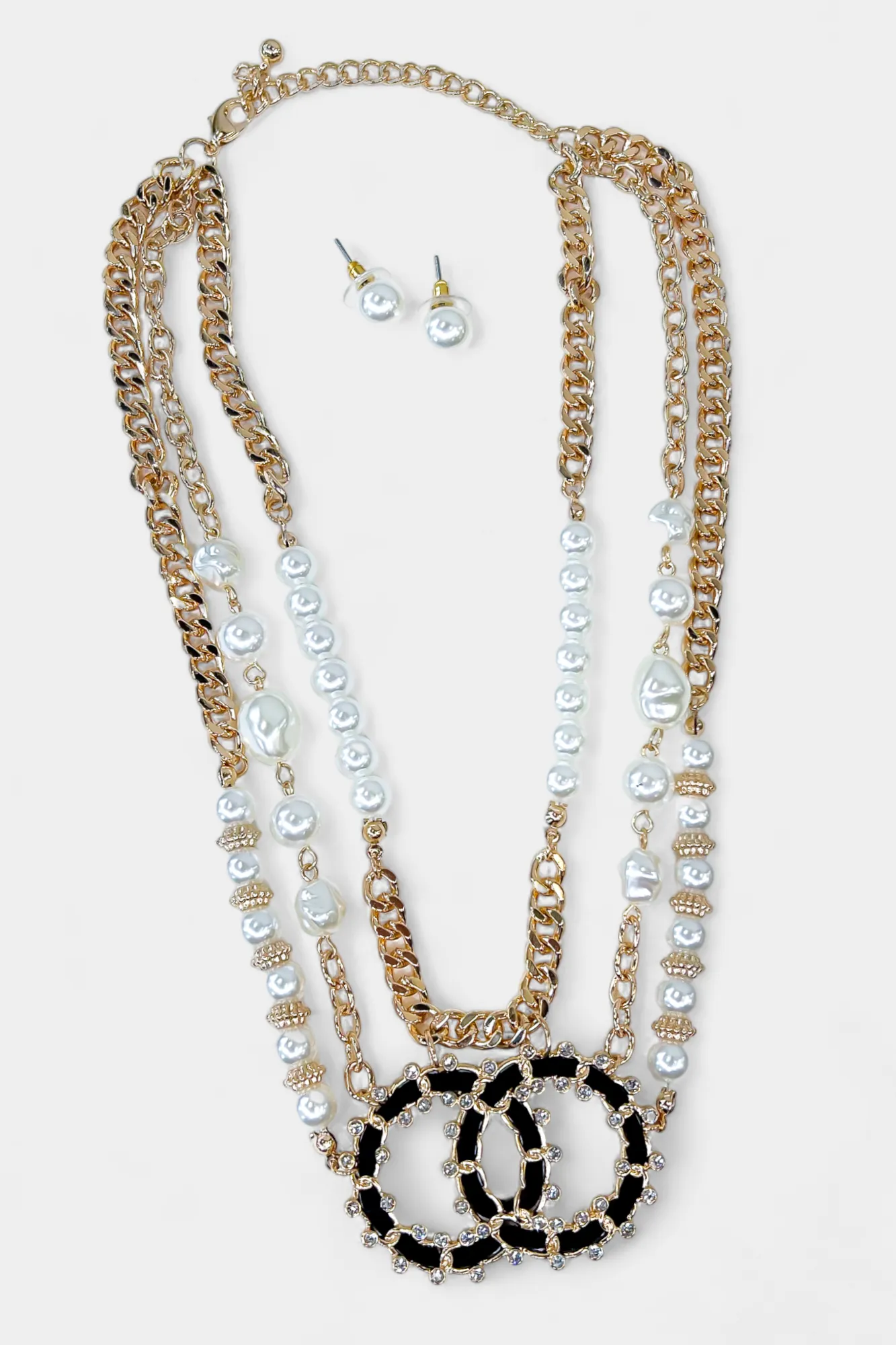 Gold Rhinestone Pearl Necklace Set sold by ZZs product image thumbnail 5