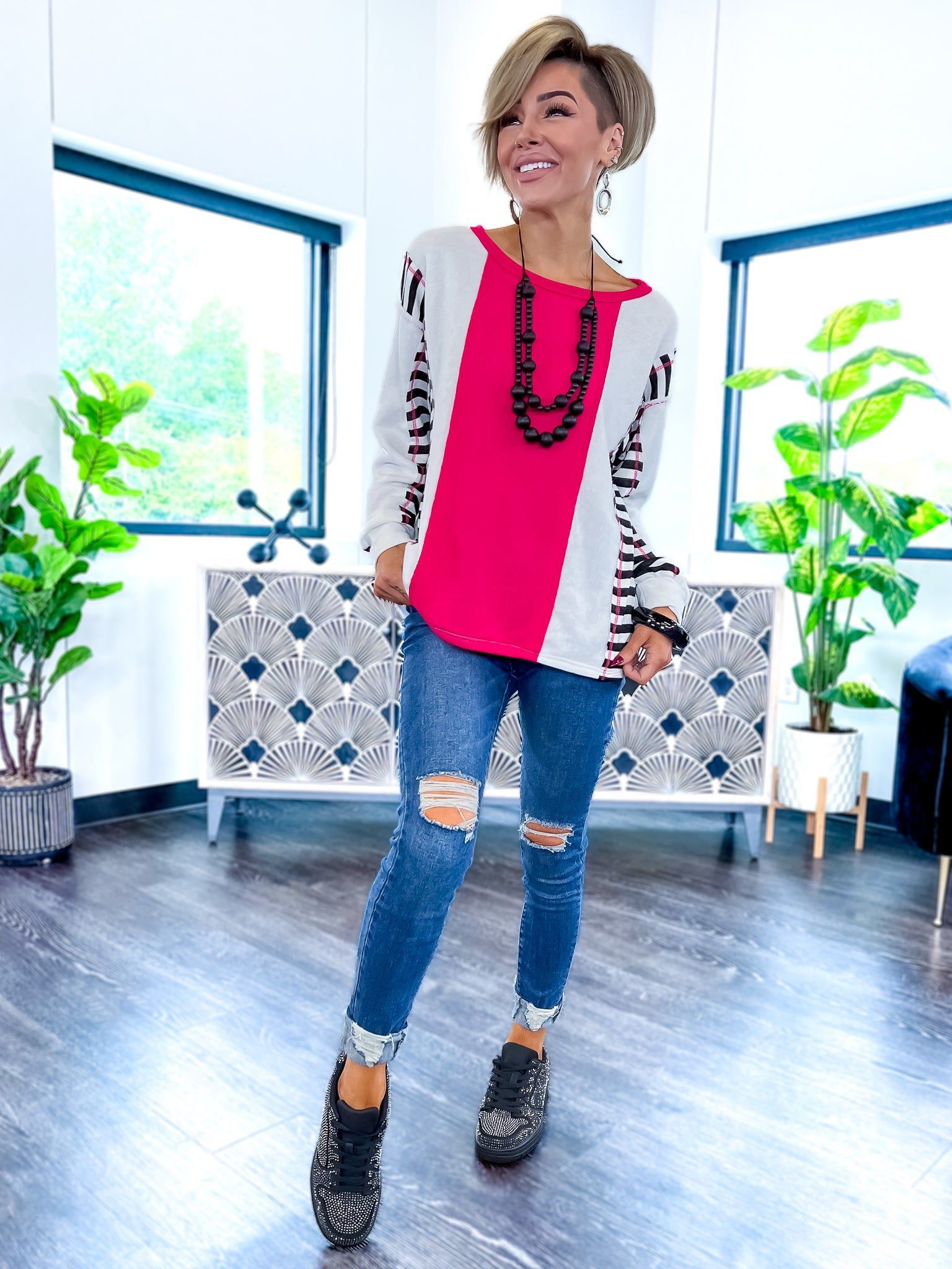 Striped Top | Fuchsia sold by ZZs