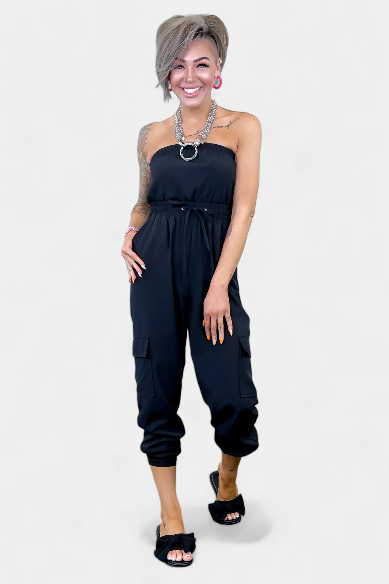 Black Strapless Jogger Jumpsuit sold by ZZs product image thumbnail 3