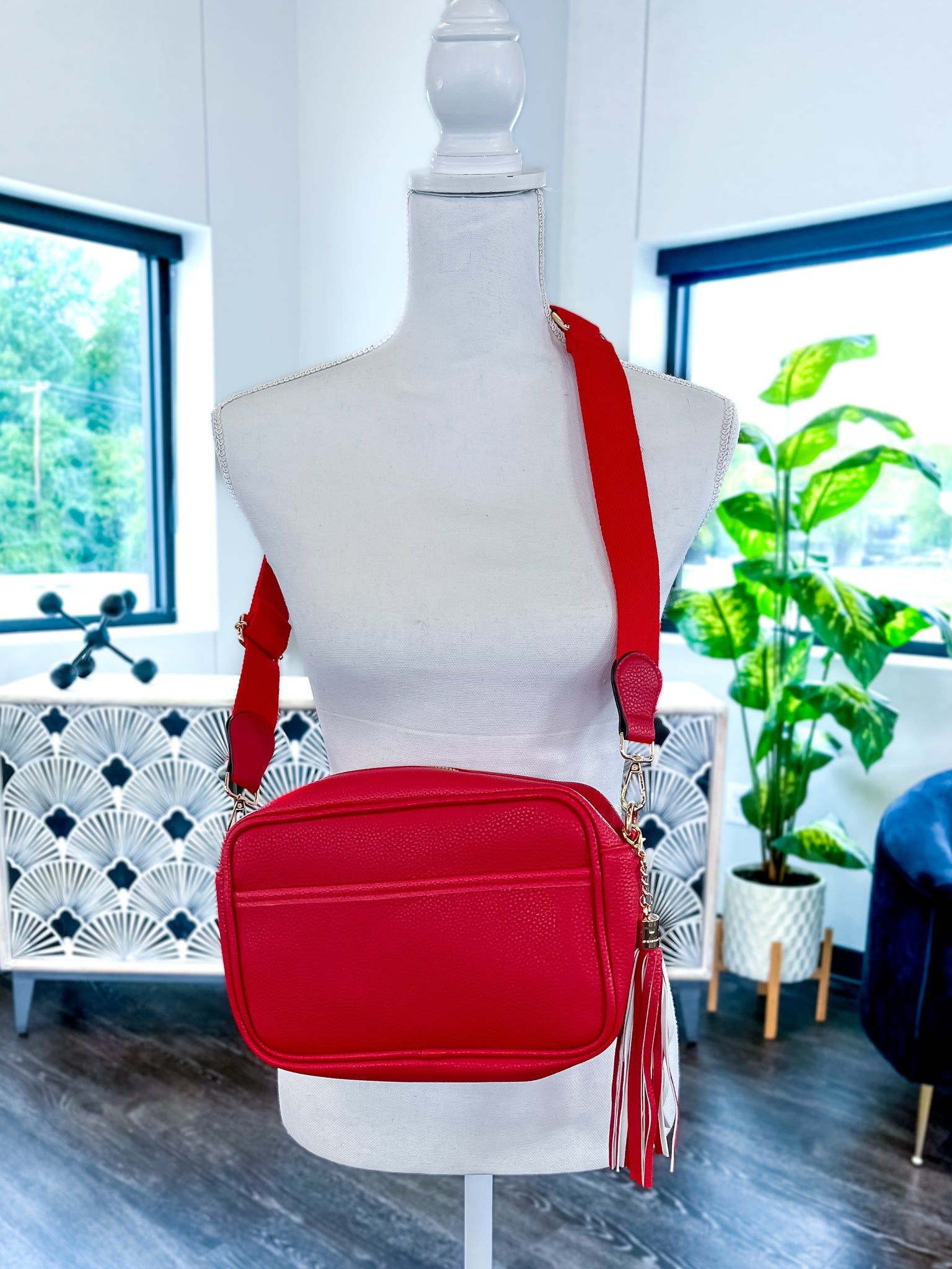 Red Faux Leather Crossbody Bag sold by ZZs