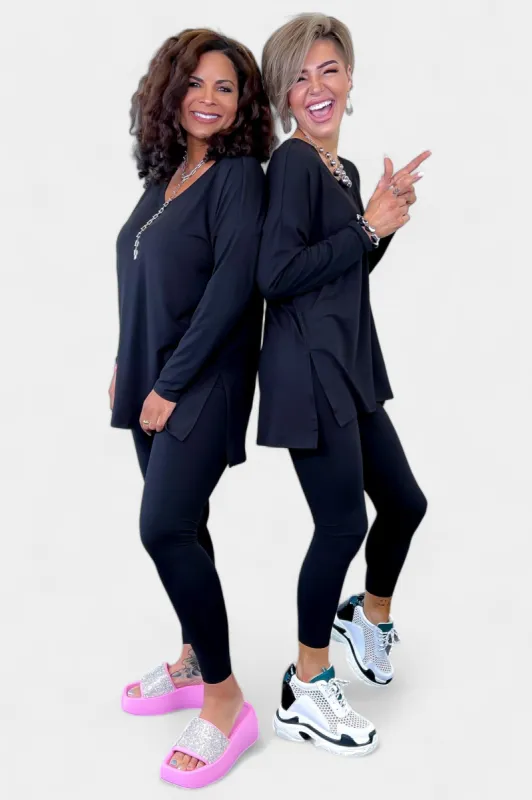 Black V Neck Buttery Loungewear Set sold by ZZs