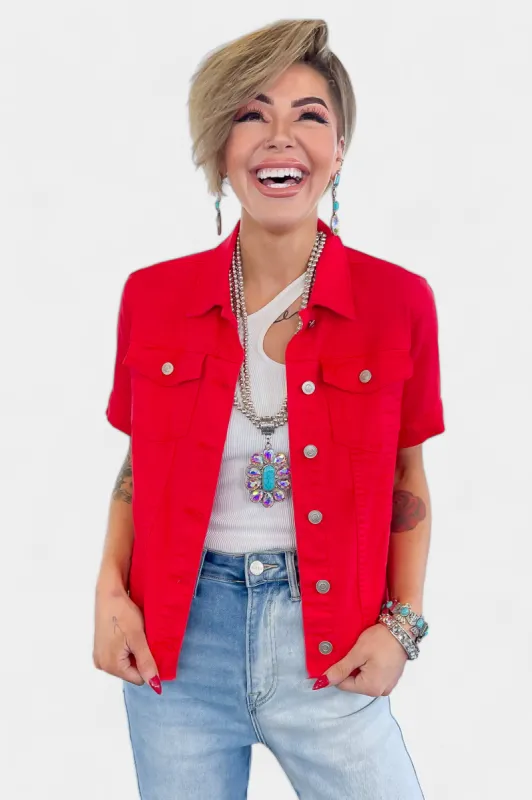 Red Short Sleeve Denim Jacket [NO RETURNS] sold by ZZs