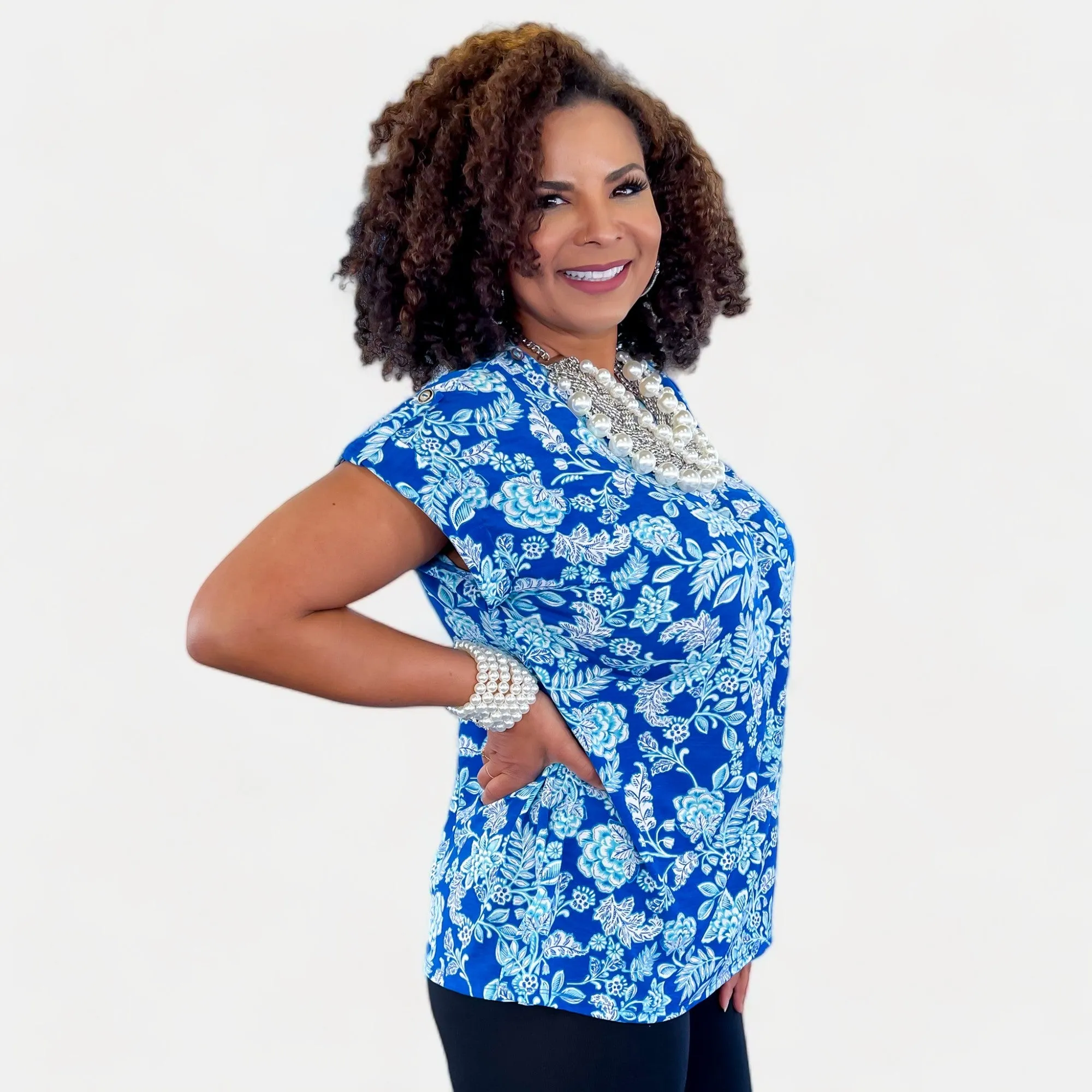 Royal Floral Lizzy Short Sleeve Top sold by ZZs product image thumbnail 4