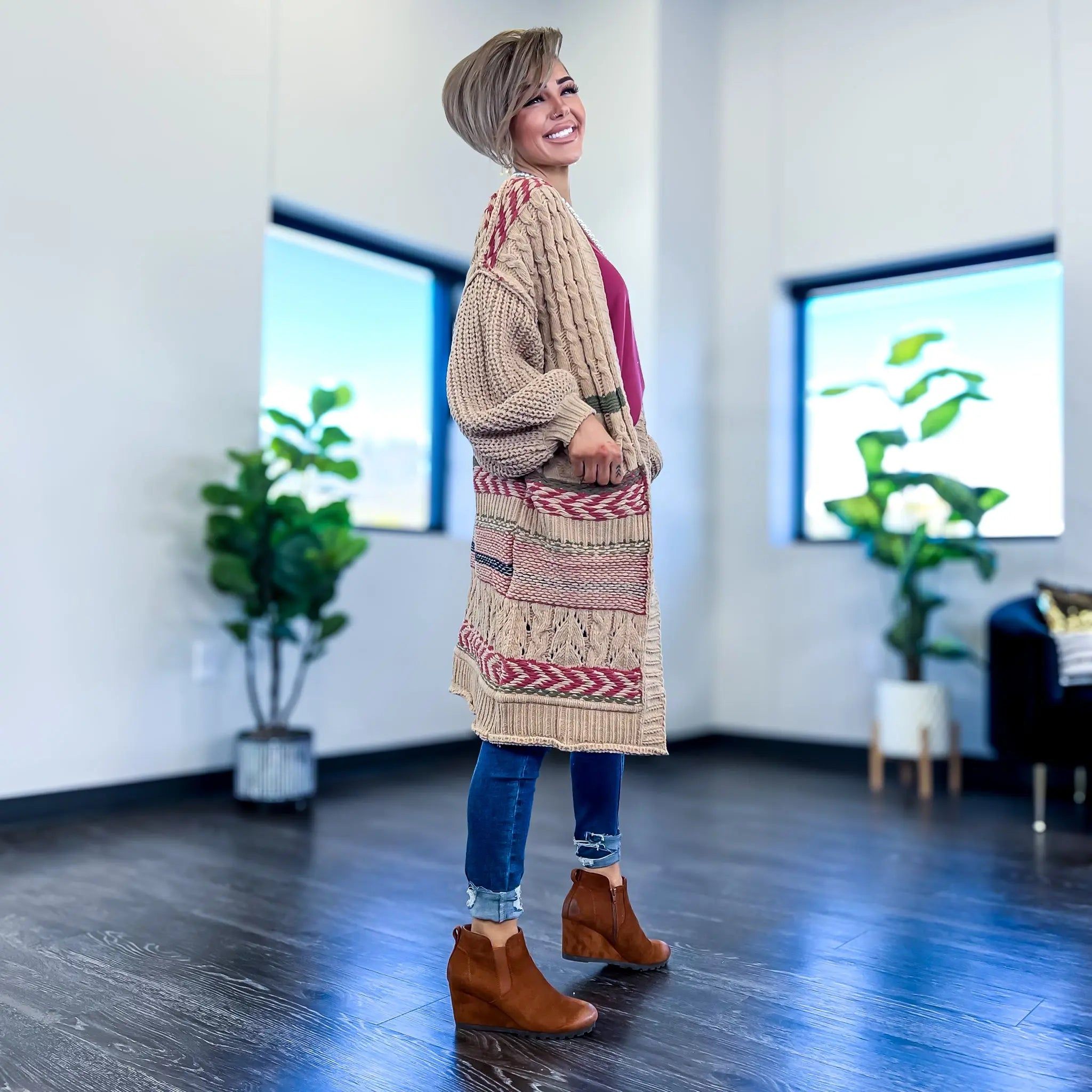 Latte Mixed Pattern Cardigan sold by ZZs product image thumbnail 3