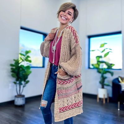 Latte Mixed Pattern Cardigan sold by ZZs