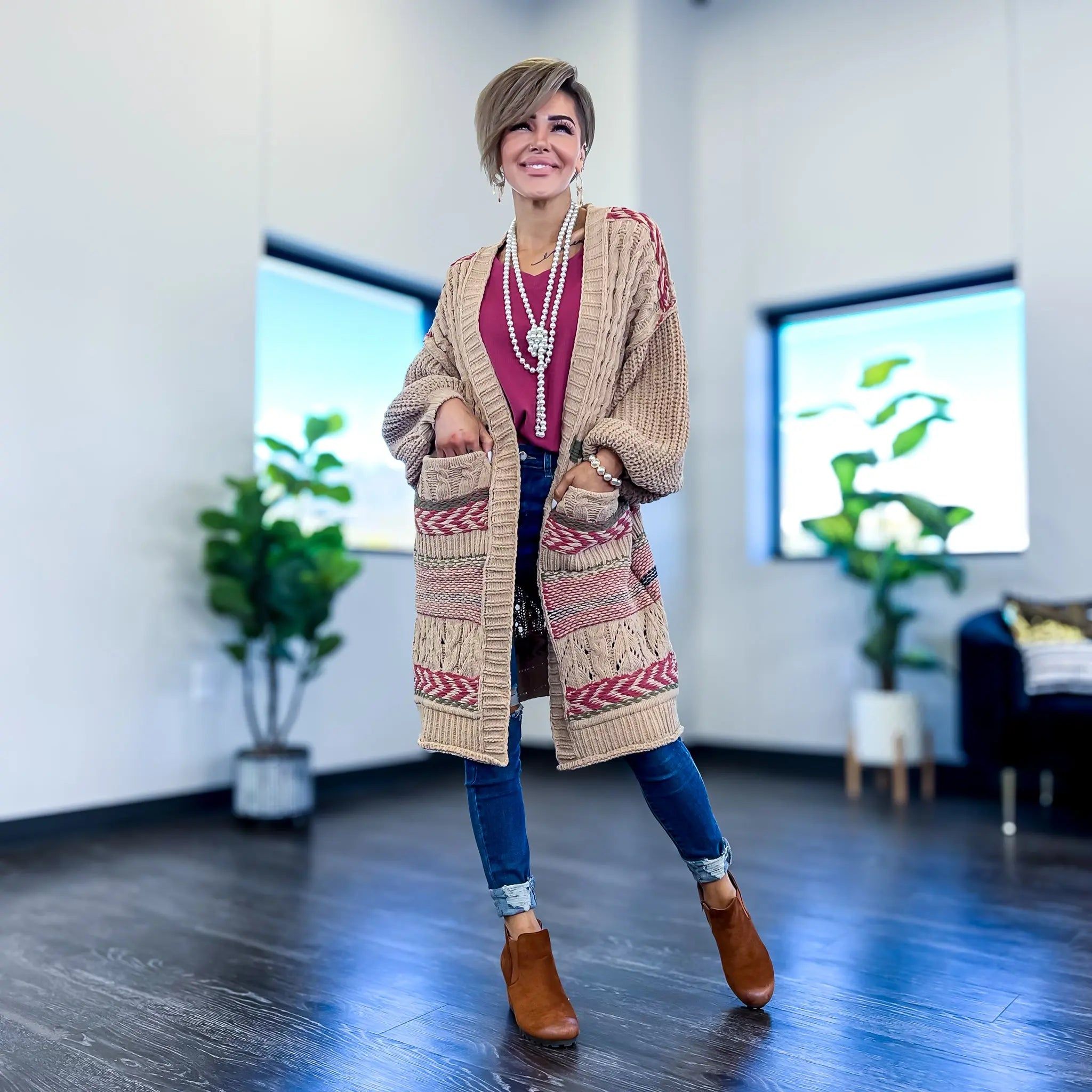 Latte Mixed Pattern Cardigan sold by ZZs product image thumbnail 2