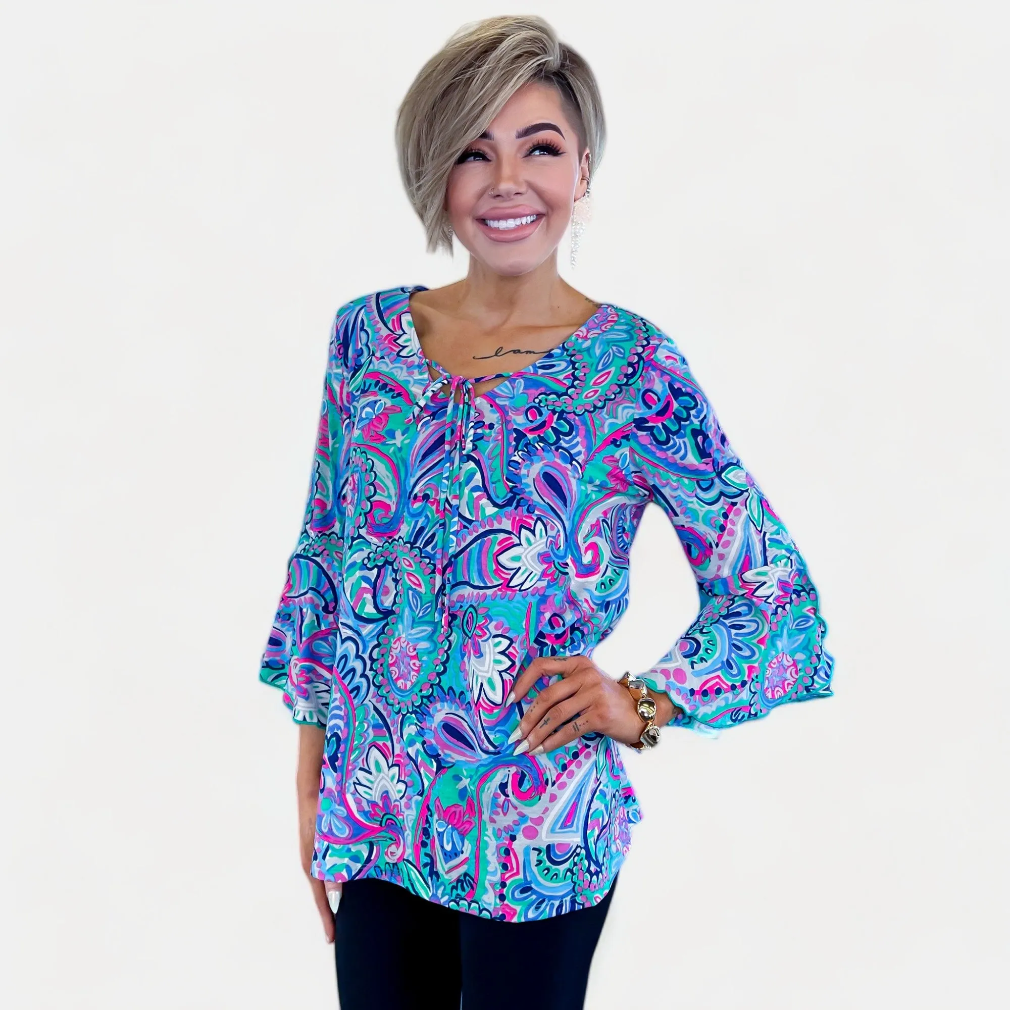Emerald Multi Paisley Bell Sleeve Top sold by ZZs product image thumbnail 3