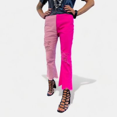 Pink Colorblock Crop Pants sold by ZZs