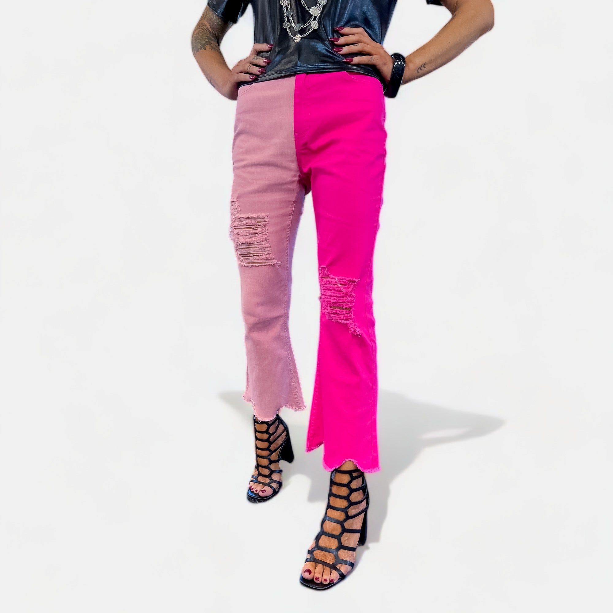 Pink Colorblock Crop Pants sold by ZZs