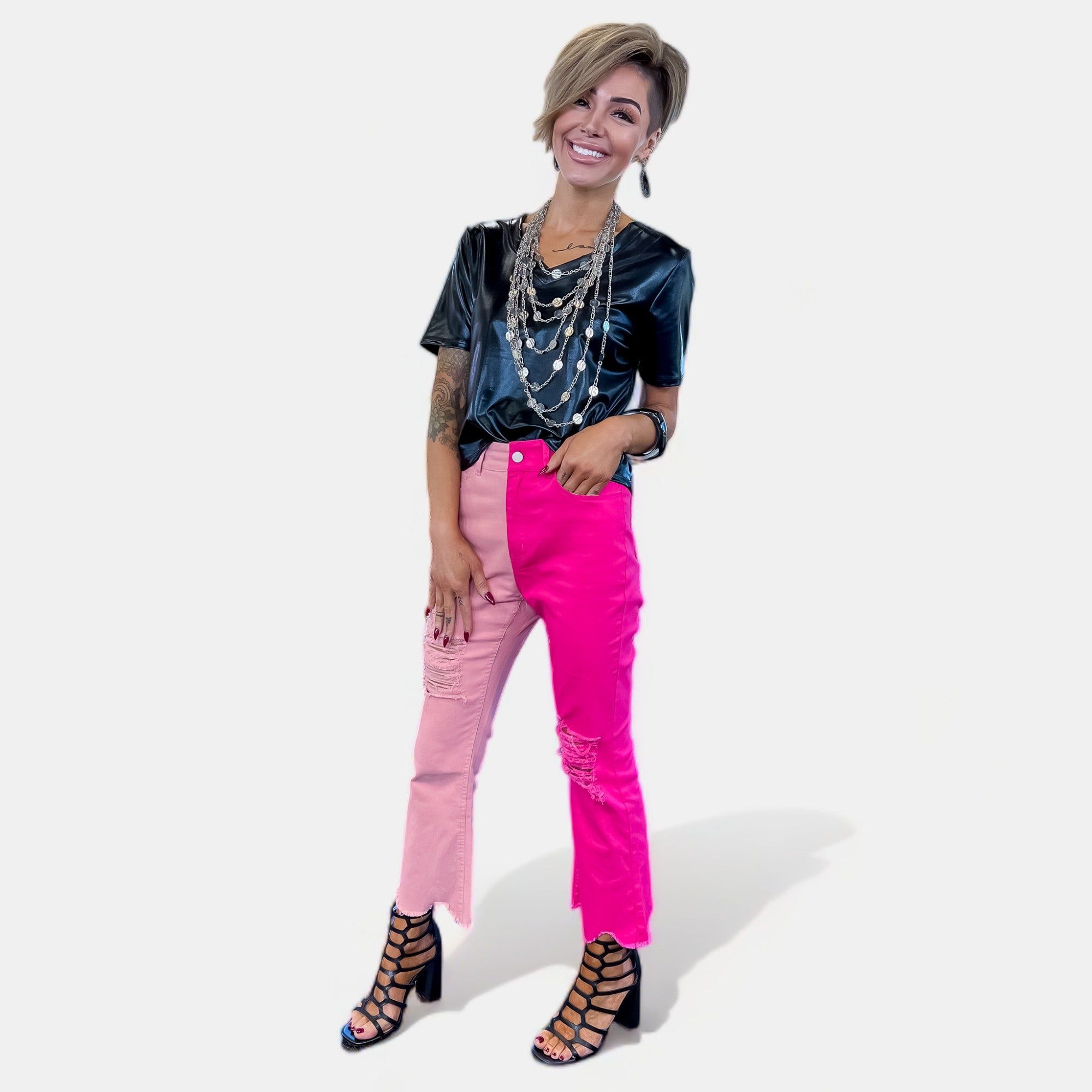 Pink Colorblock Crop Pants sold by ZZs product image thumbnail 2