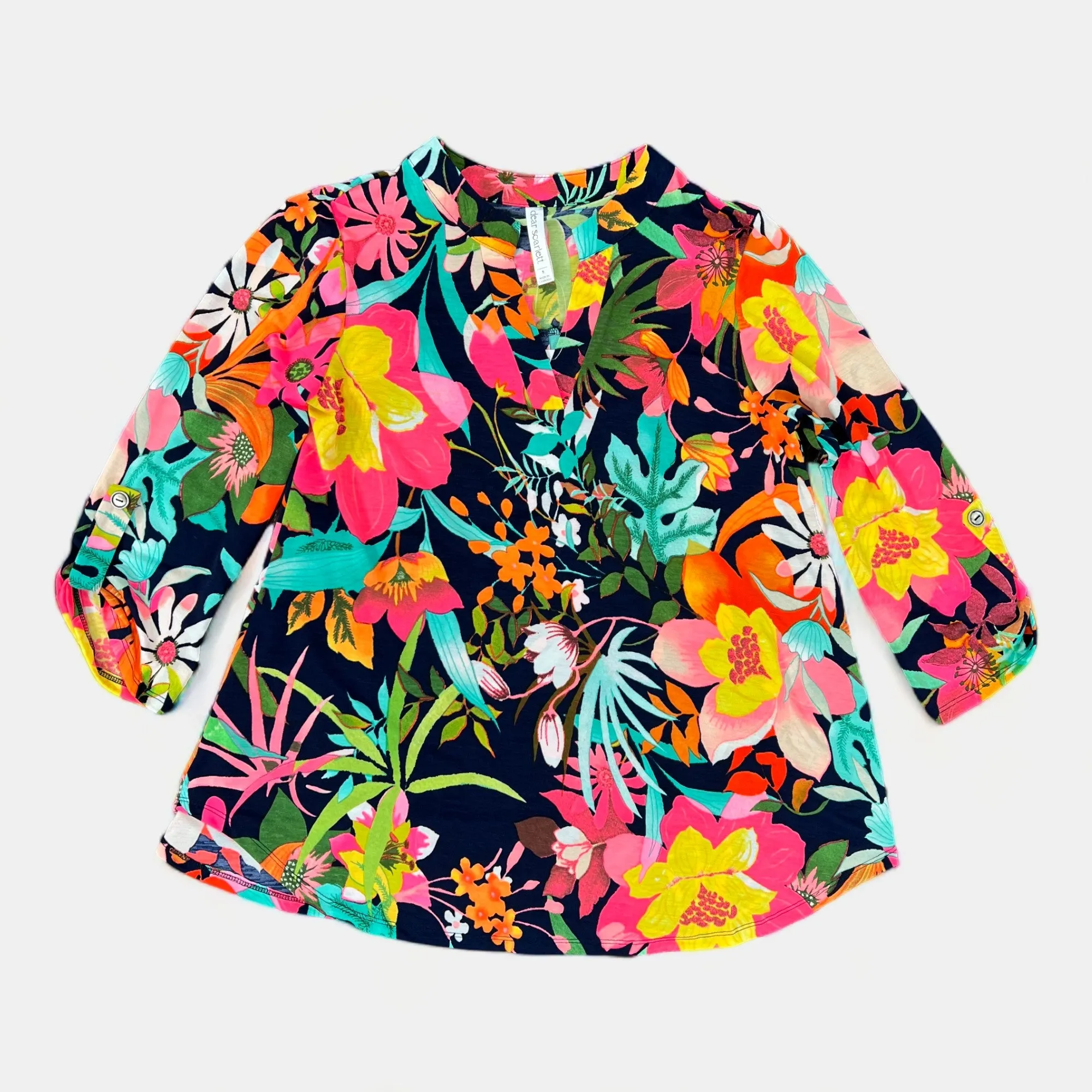 Navy Multi Tropical Lizzy Top sold by ZZs