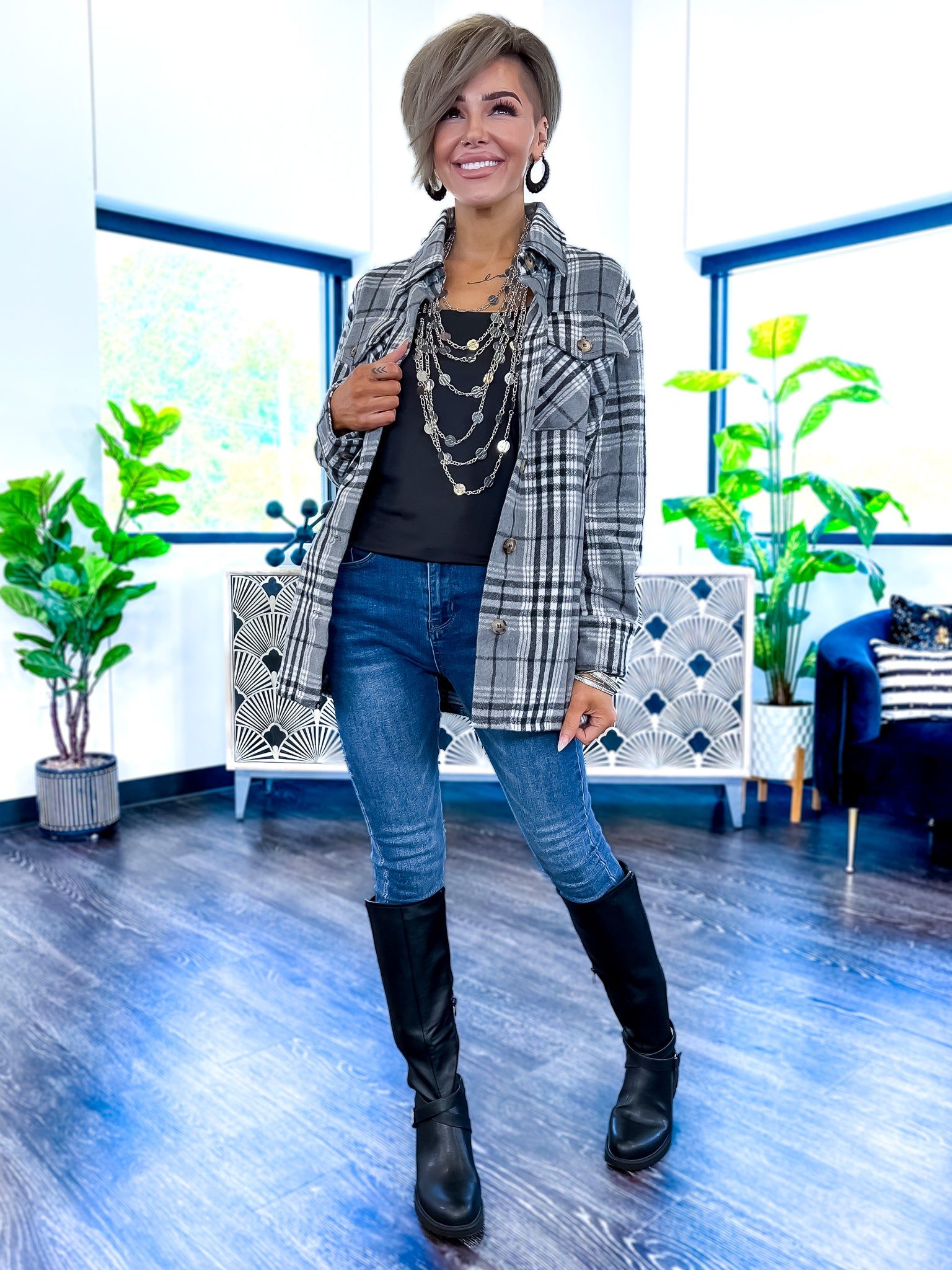 Plaid Shacket | Black & Grey sold by ZZs product image thumbnail 2